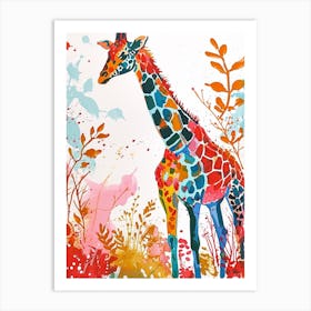 Colourful Giraffe Herd Painting 3 Art Print