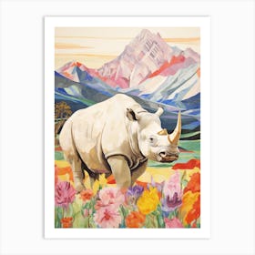 Colourful Flowers & Rhino 1 Art Print