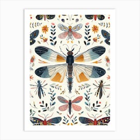 Colourful Insect Illustration Firefly 10 Art Print
