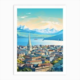 Geneva, Switzerland, Geometric Illustration 4 Art Print