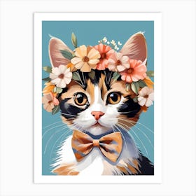 Calico Kitten Wall Art Print With Floral Crown Girls Bedroom Decor (21)  Art Print