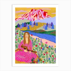 Playing Guitar In The Mountains Art Print