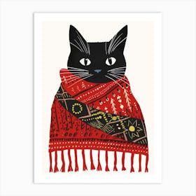 Black Cat In Scarf 1 Art Print