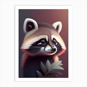 Tanezumi Raccoon With Leaf Art Print