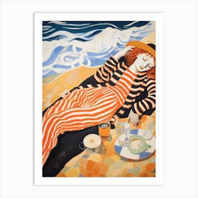 Woman Laying On The Beach Art Print