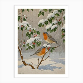 Robins In The Snow no2 Art Print