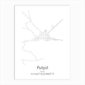 Putyvl,Ukraine Minimalist Map Art Print