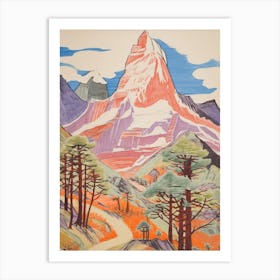 Ama Dablam Nepal 2 Colourful Mountain Illustration Art Print