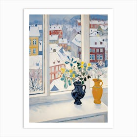 The Windowsill Of Bergen   Norway Snow Inspired By Matisse 1 Art Print