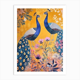 Two Folky Floral Peacocks Art Print