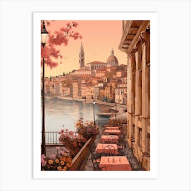 Nice France 4 Vintage Pink Travel Illustration Art Print