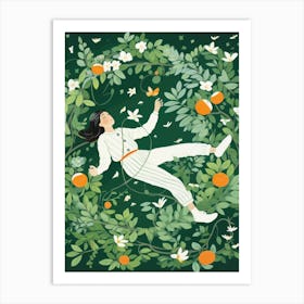 Illustration Of A Girl In An Orange Tree Art Print