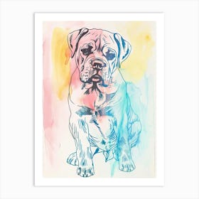 Bullmastiff Dog Pastel Line Watercolour Illustration  3 Art Print