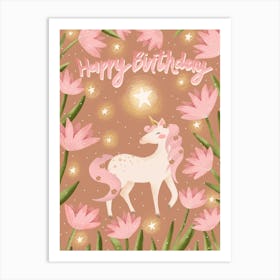 Baby girl birthday pink unicorn Art Print