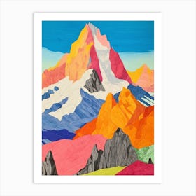 Aoraki New Zealand 2 Colourful Mountain Illustration Art Print