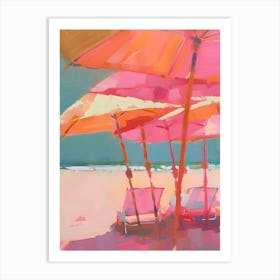 Pink Umbrellas On The Beach 1 Art Print