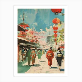 Traditional Tokyo Scene Mid Century Modern Art Print