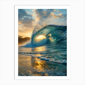 Wave Breaking At Sunset Art Print