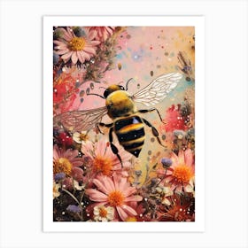 Floral Abstract Bee Collage Art Print