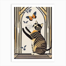 Cat With Butterflies Art Print