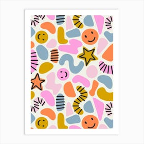 Happy Smiles and Abstract Shapes Multicolor Collage Poster