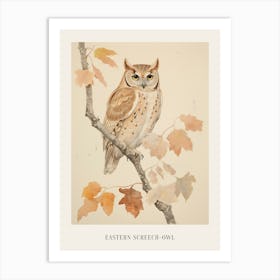 Vintage Bird Drawing Eastern Screech Owl 2 Poster Art Print