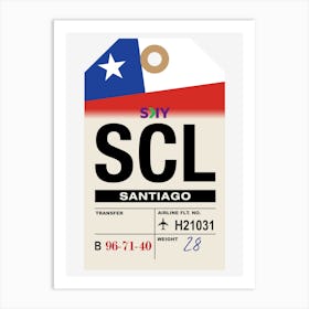 Santiago (SCL) Chile Vintage Airline Luggage Tag Art Print