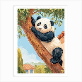 Giant Panda Cub Climbing A Tree Storybook Illustration 1 Art Print