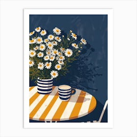 Daises Flowers On A Table   Contemporary Illustration 2 Art Print