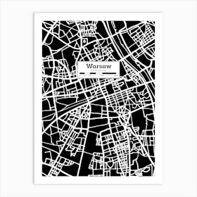 Map Of Warsaw, Poland — Hand-drawn map, vector black map Art Print