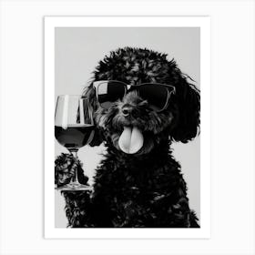 Black Labradoodle And Wine Art Print