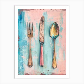 Kitsch Knife Fork Spoon Brushstrokes 3 Art Print