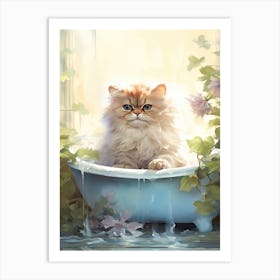 Persian Cat In Bathtub Botanical Bathroom 1 Art Print