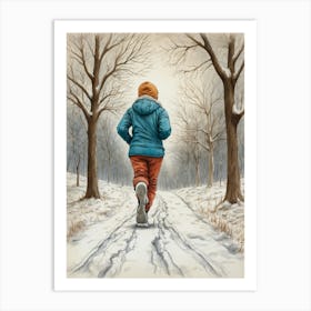 Jogging In The Snow Art Print