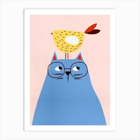 Bird On Cat'S Head Art Print