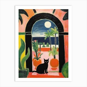 Matisse Style Painting Black Cat In Spain Red Door Art Print