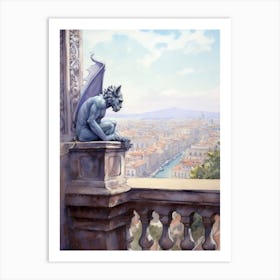 Gargoyle Watercolour In Rome 2 Art Print