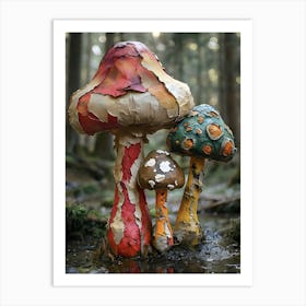 Three Mushrooms In The Forest Art Print