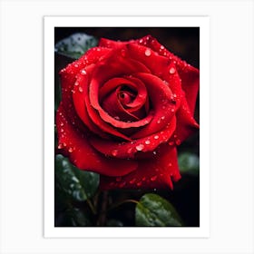 Red Rose With Raindrops Art Print