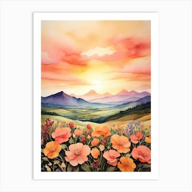 Sunset With Poppies Canvas Print Art Print