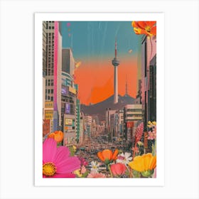 Seoul   Floral Retro Collage Style 1 Art Print