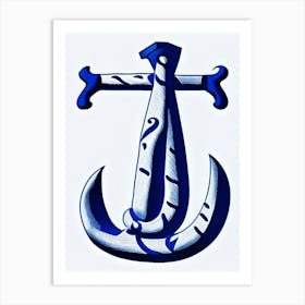 Anchor Symbol 2,  Blue And White Line Drawing Art Print
