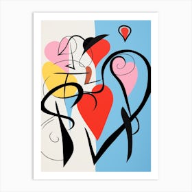 Abstract Heart Lines And Block Colours Blue Pink Art Print