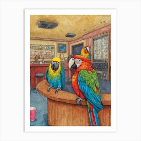 Parrots At The Bar Art Print