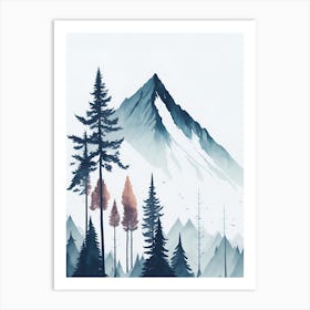 Mountain And Forest In Minimalist Watercolor Vertical Composition 141 Art Print