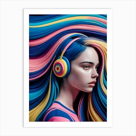 Colorful Girl With Headphones Art Print