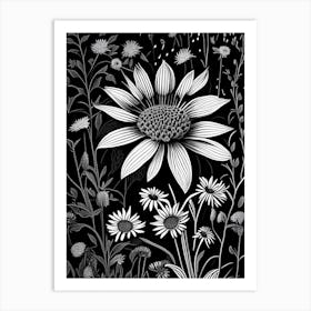 Daisy Wildflower Linocut 2 Art Print