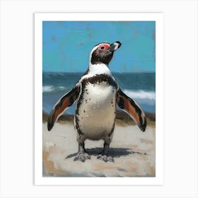 African Penguin Fernandina Island Oil Painting 4 Art Print