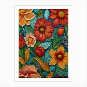 Colorful Flowers Metal Print Art Print