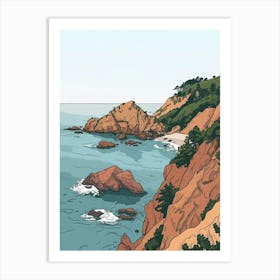 Mount Tamalpais Usa Color Line Drawing (4) Art Print